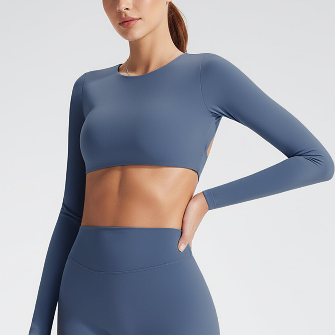 Long-Sleeve Open-Back Crop Top