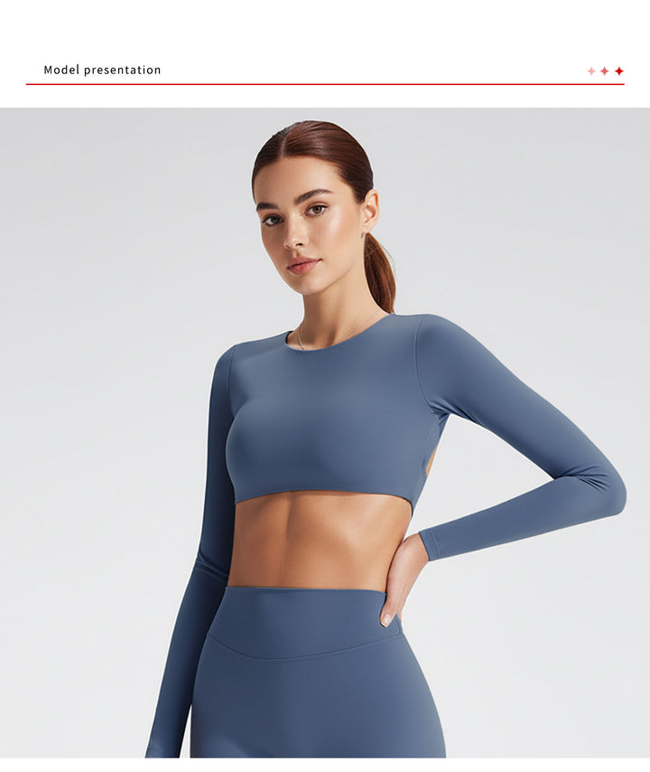 Long-Sleeve Open-Back Crop Top