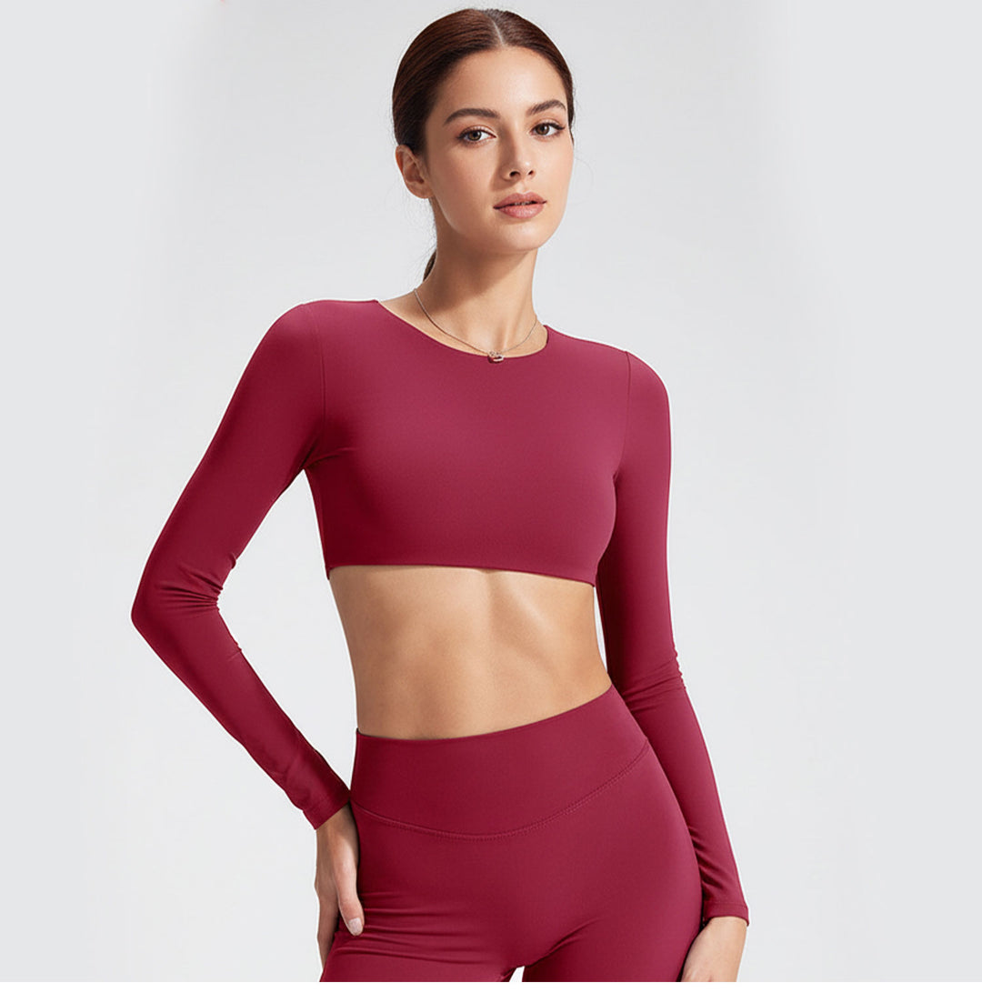 Long-Sleeve Open-Back Crop Top