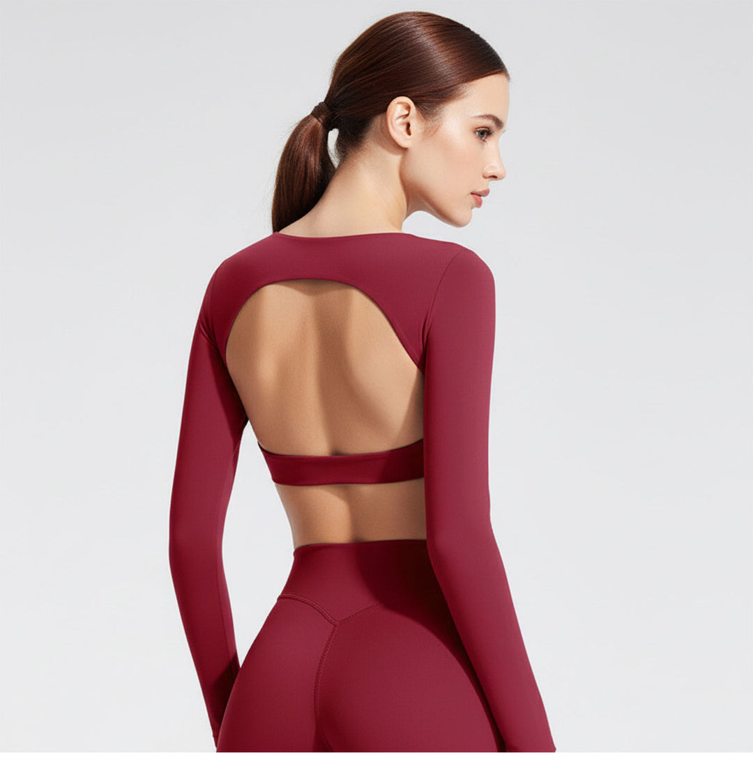 Long-Sleeve Open-Back Crop Top