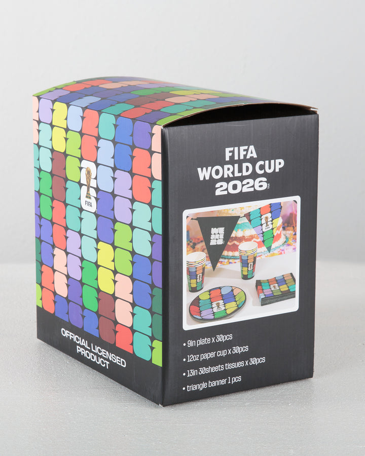 FIFA World Cup 2026 product packaging with colorful design and text.