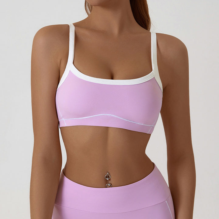 Contrast Trim And Straps Athletic Sports Bra