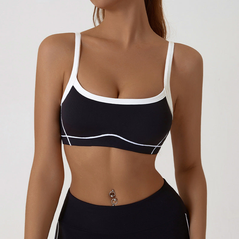 Contrast Trim And Straps Athletic Sports Bra
