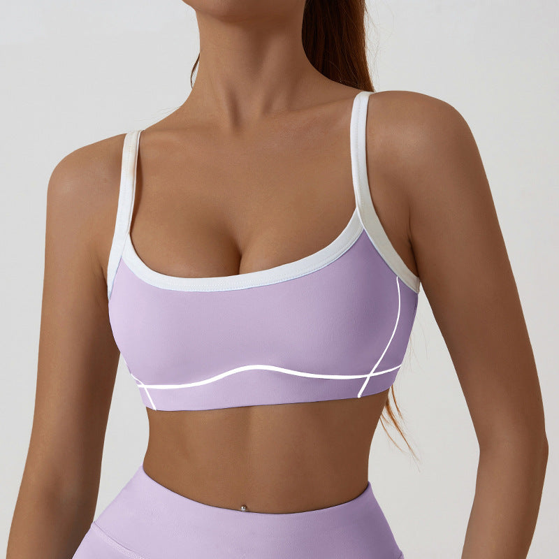 Contrast Trim And Straps Athletic Sports Bra