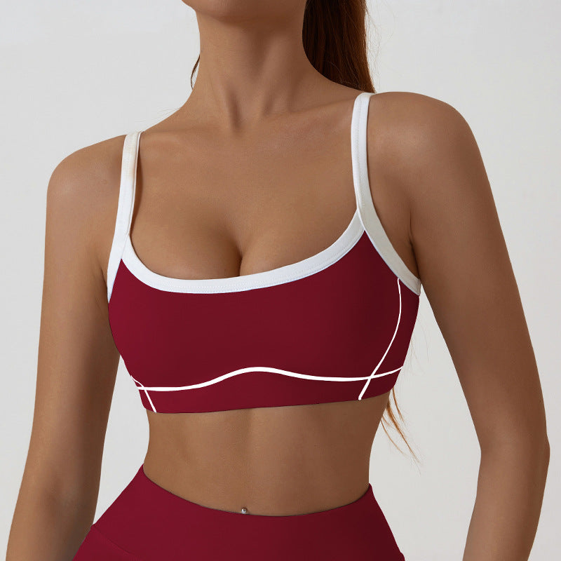 Contrast Trim And Straps Athletic Sports Bra