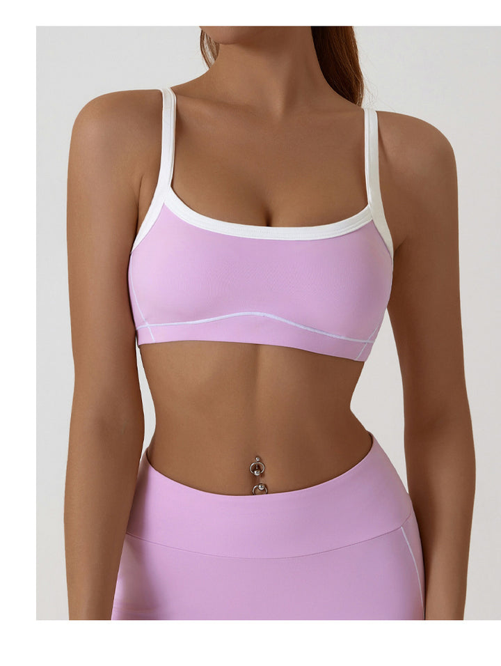 Contrast Trim And Straps Athletic Sports Bra
