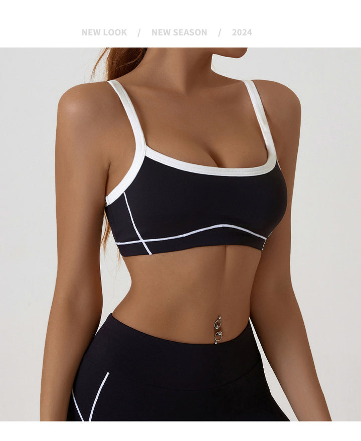 Contrast Trim And Straps Athletic Sports Bra