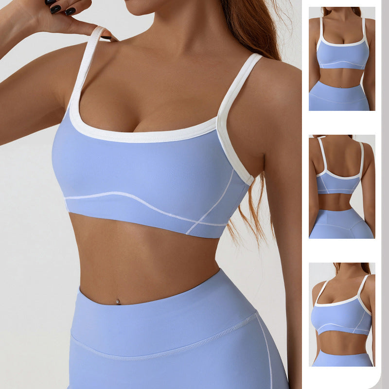 Contrast Trim And Straps Athletic Sports Bra