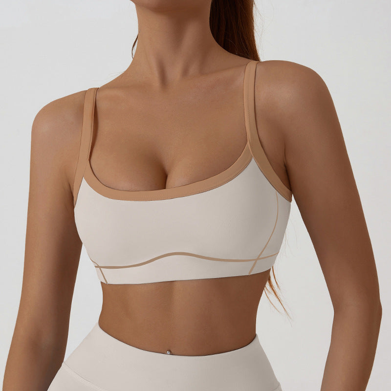 Contrast Trim And Straps Athletic Sports Bra