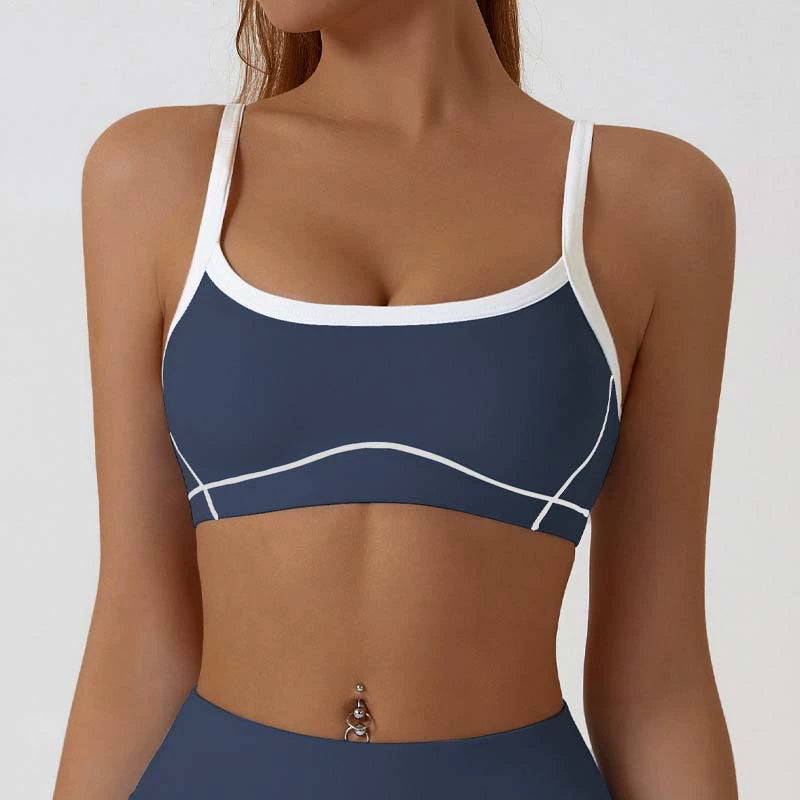 Contrast Trim And Straps Athletic Sports Bra