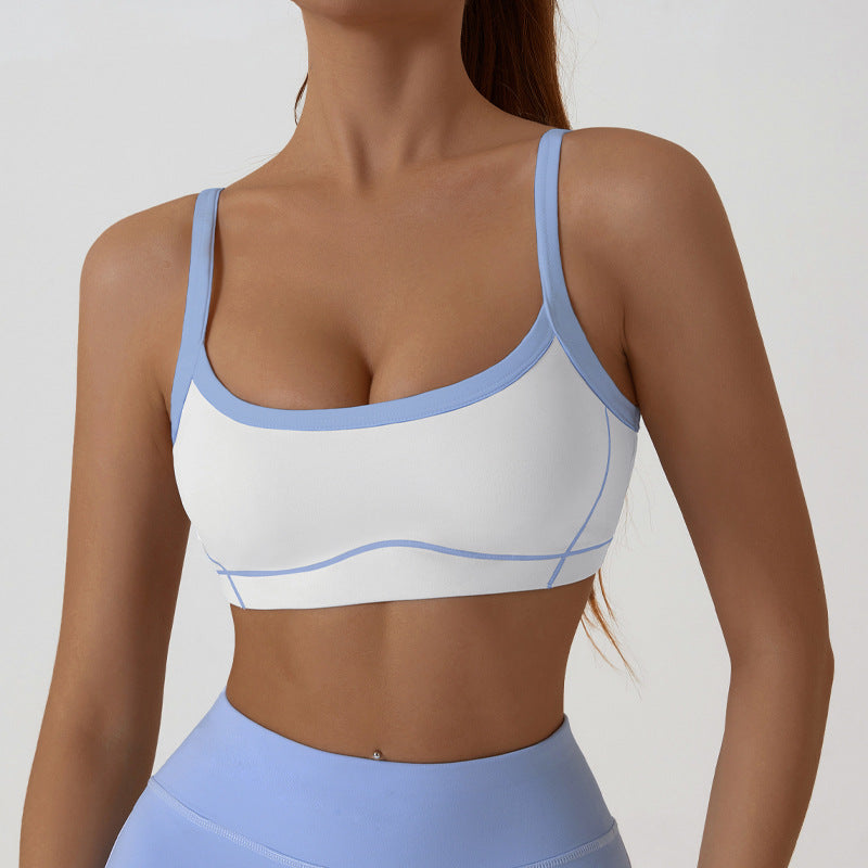Contrast Trim And Straps Athletic Sports Bra