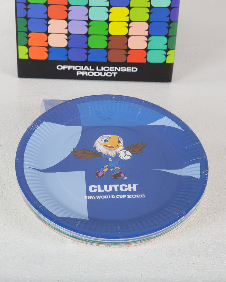 Blue paper plate with &