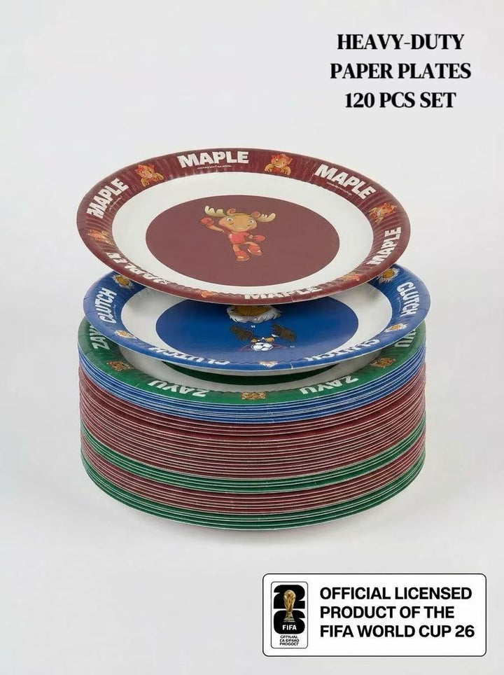 Heavy Duty Paper Plates 120pcs set from the FIFA World Cup 26 stacked