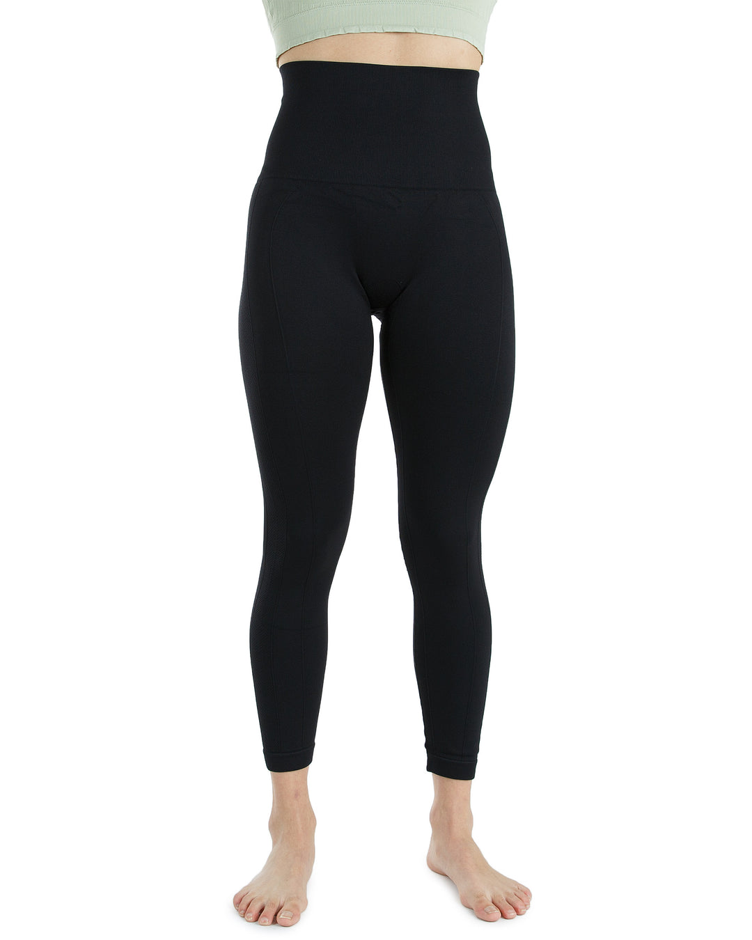 High Waist Tummy Slimming Active Thick Leggings Yoga Training Pant_Black_Front view