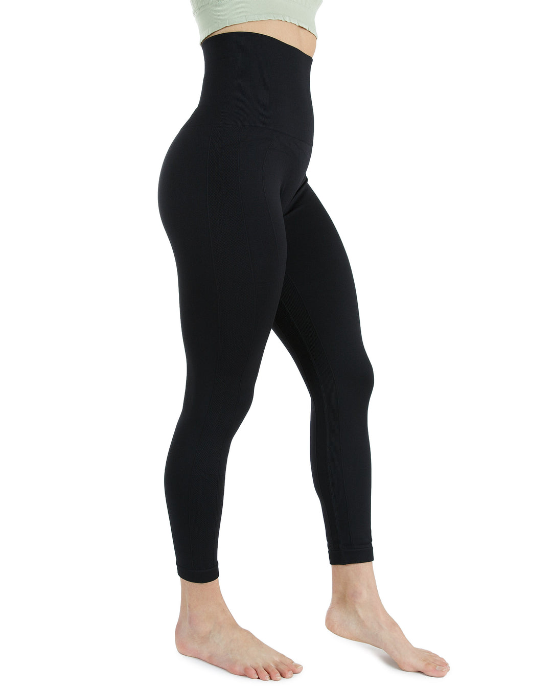 High Waist Tummy Slimming Active Thick Leggings Yoga Training Pant_Black_Side view
