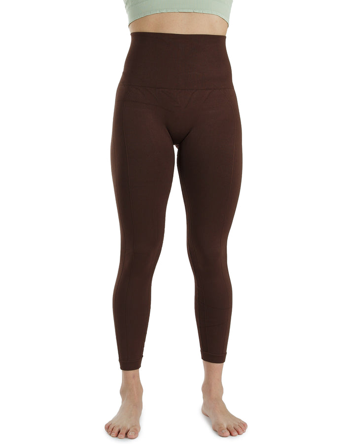 High Waist Tummy Slimming Active Thick Leggings Yoga Training Pant_Brown_Front