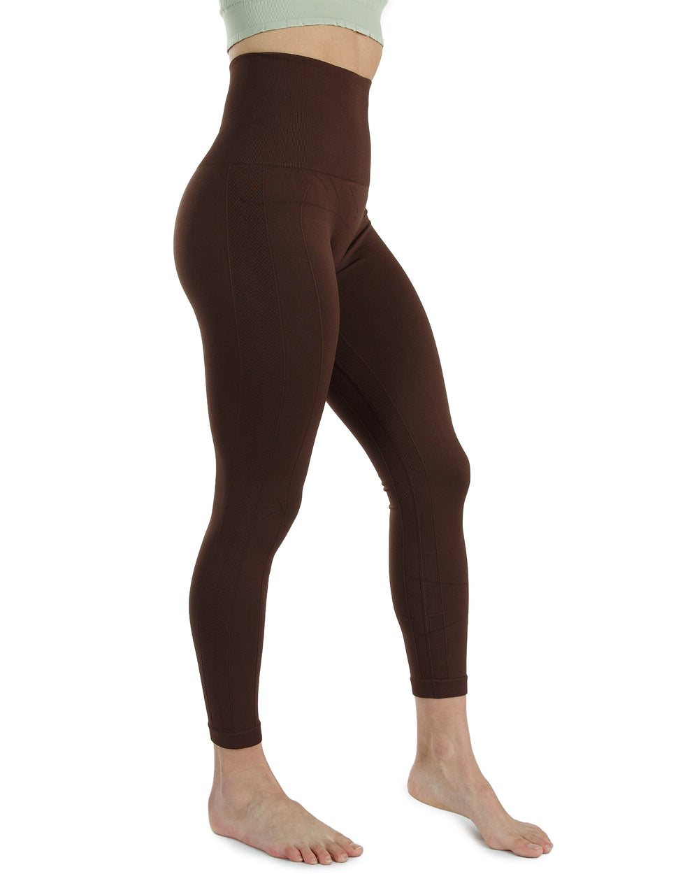 High Waist Tummy Slimming Active Thick Leggings Yoga Training Pant_Brown_Side