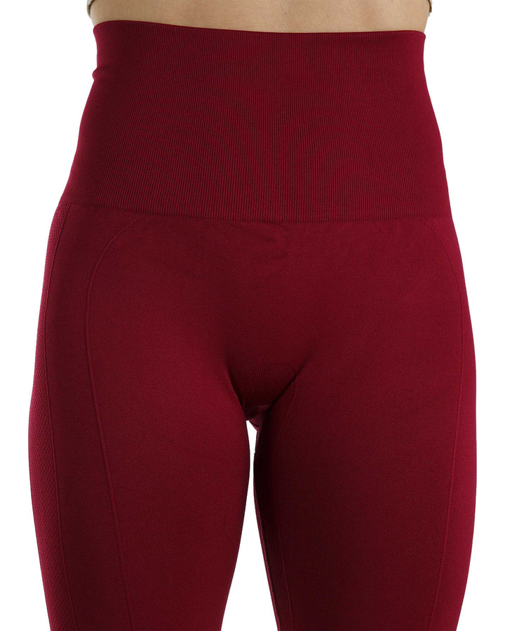 High Waist Tummy Slimming Active Thick Leggings Yoga Training Pant_Burgundy_Detail_1