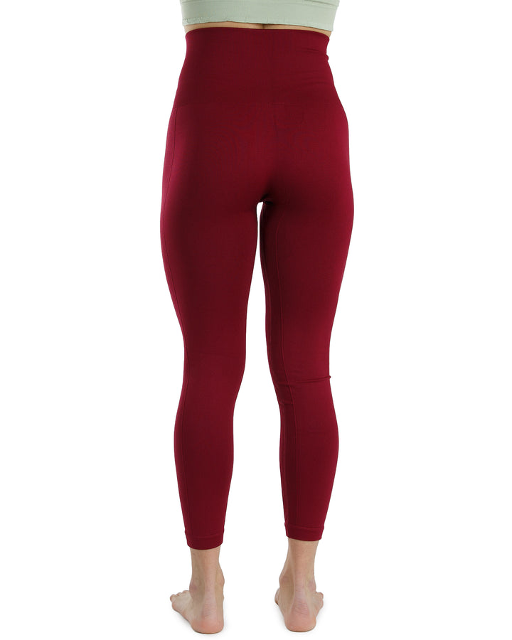 High Waist Tummy Slimming Active Thick Leggings Yoga Training Pant_Burgundy_Back