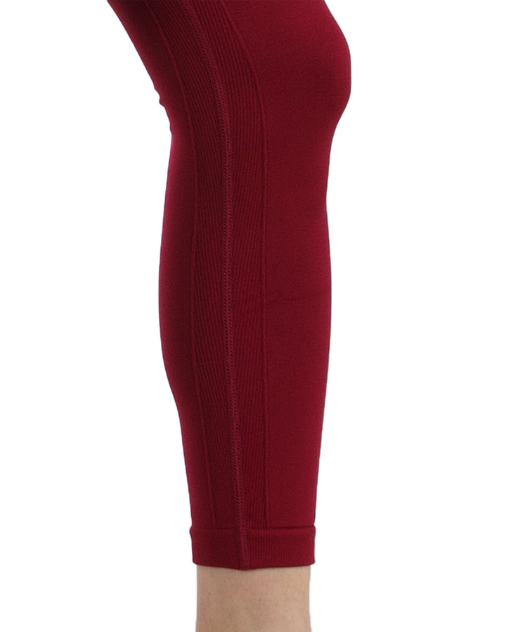 High Waist Tummy Slimming Active Thick Leggings Yoga Training Pant_Burgundy_Detail_3