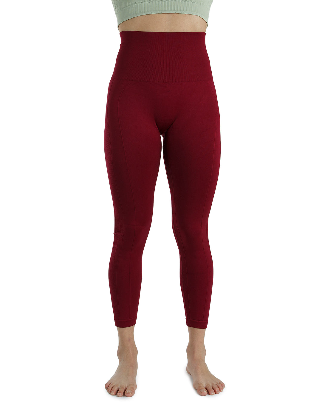High Waist Tummy Slimming Active Thick Leggings Yoga Training Pant_Burgundy_Front