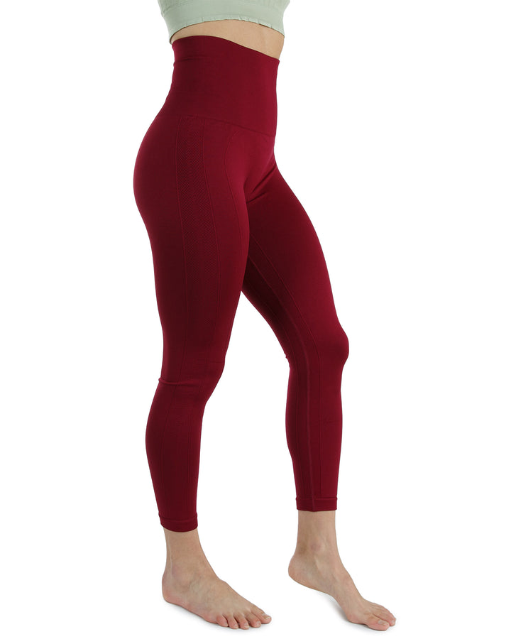 High Waist Tummy Slimming Active Thick Leggings Yoga Training Pant_Burgundy_Side