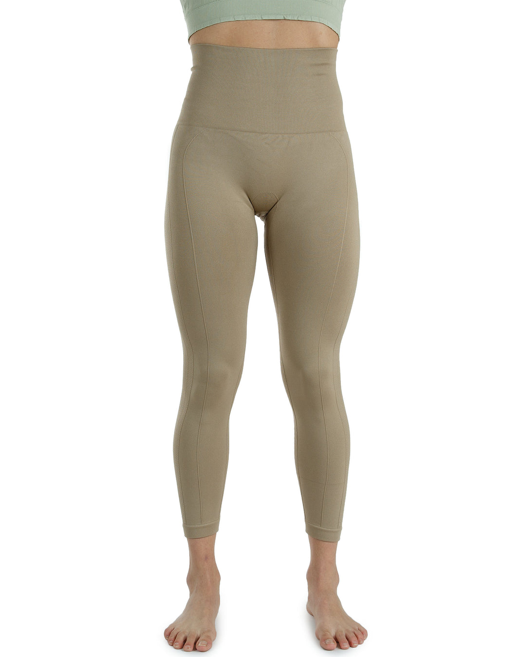 High Waist Tummy Slimming Active Thick Leggings Yoga Training Pant_Mocha_Front View