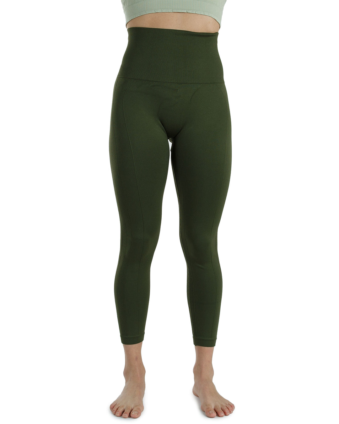 High Waist Tummy Slimming Active Thick Leggings Yoga Training Pant_Olive Green_Front