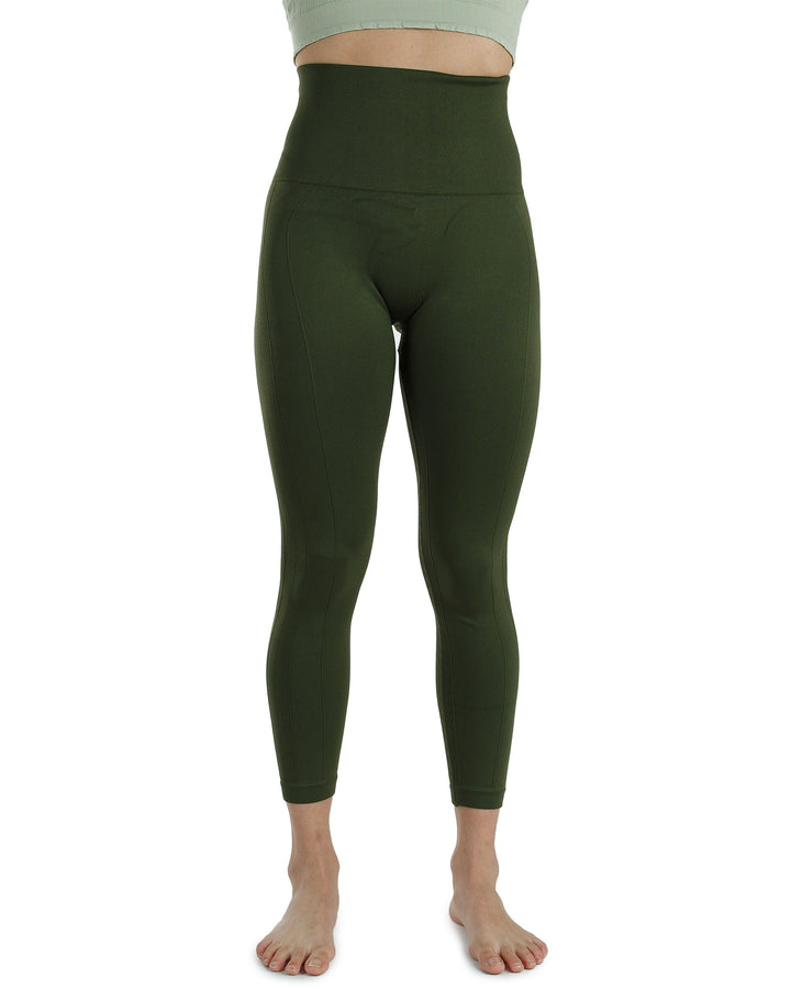 High Waist Tummy Slimming Active Thick Leggings Yoga Training Pant_Olive Green_Front