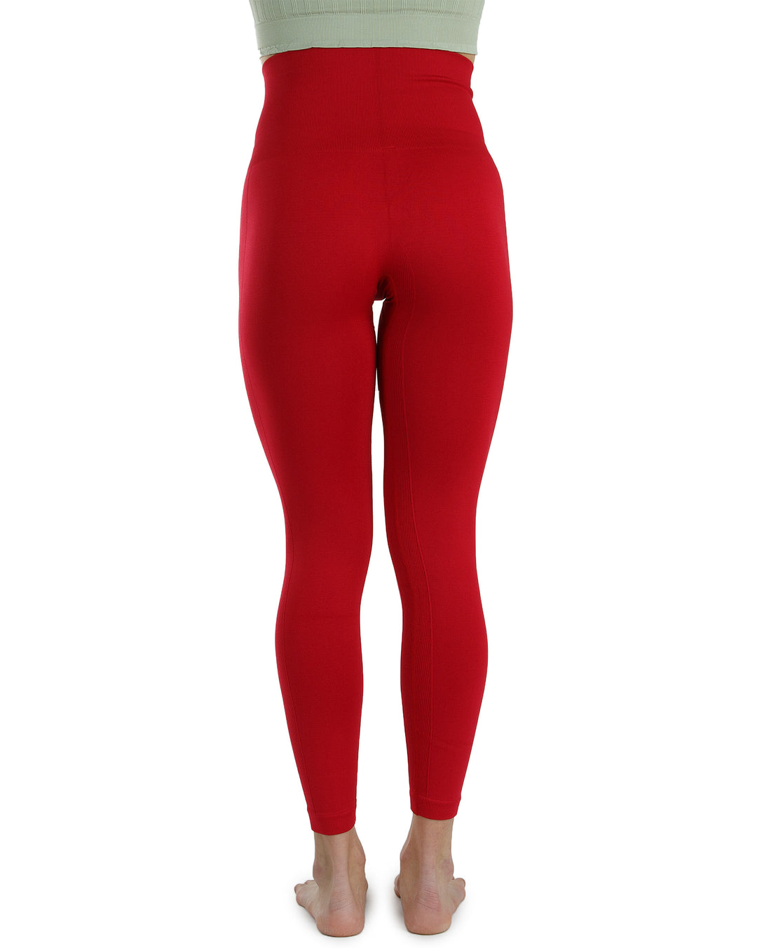 High Waist Tummy Slimming Active Thick Leggings Yoga Training Pant_Red_Back