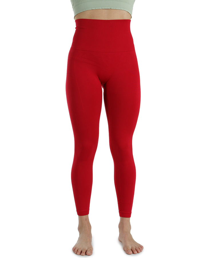 High Waist Tummy Slimming Active Thick Leggings Yoga Training Pant_Red_Front
