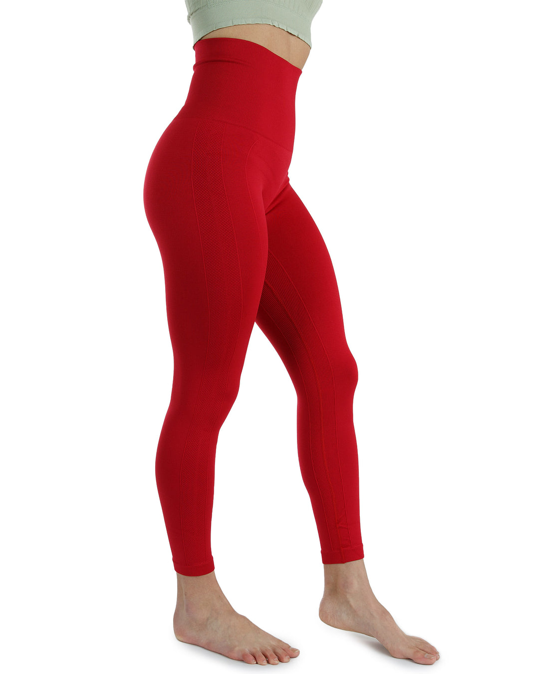 High Waist Tummy Slimming Active Thick Leggings Yoga Training Pant_Red_Side