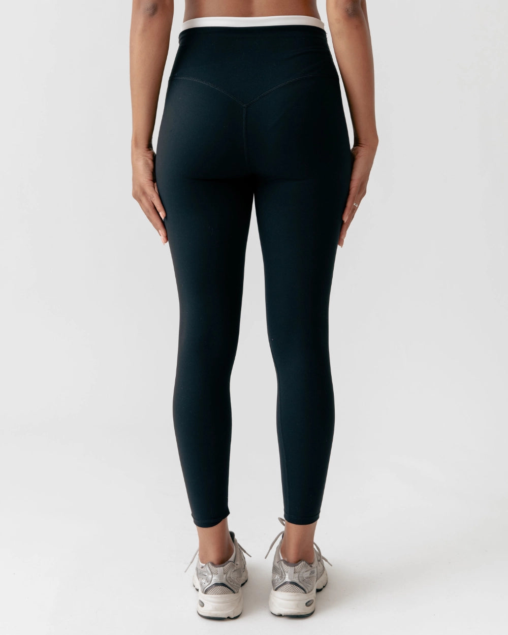 Front View of Luxe Layer Color-Block Double-Waist Leggings