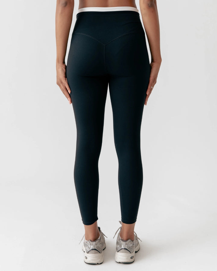 Front View of Luxe Layer Color-Block Double-Waist Leggings