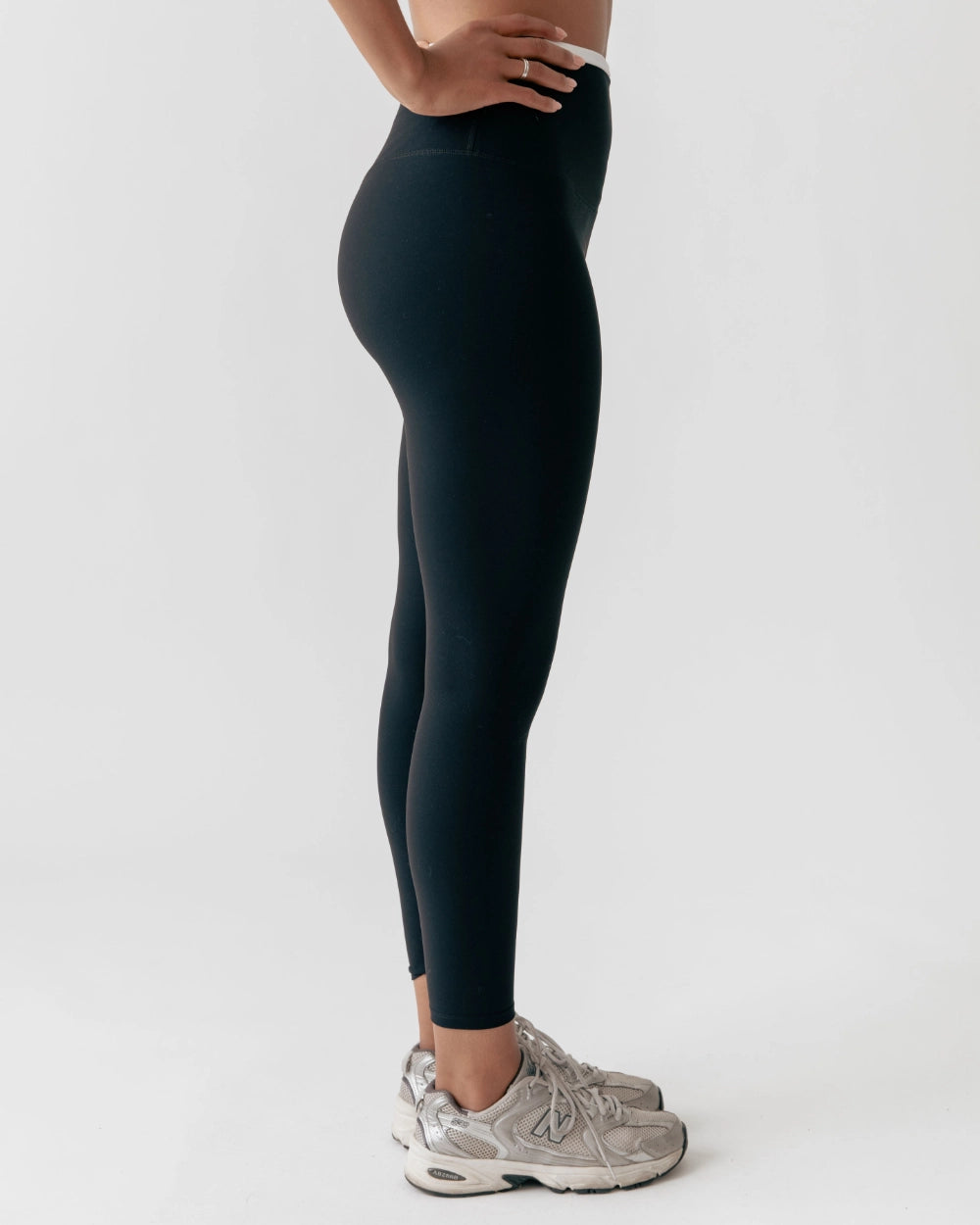 Side View of Luxe Layer Color-Block Double-Waist Leggings