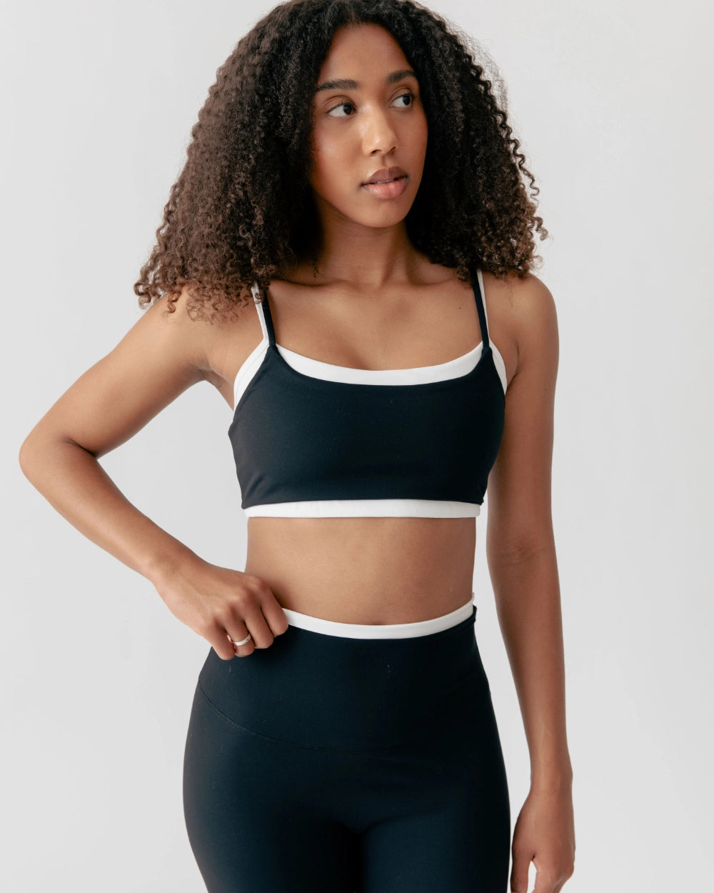 Right view of woman wearing Luxe Layer Double-Layer Overlay Bra